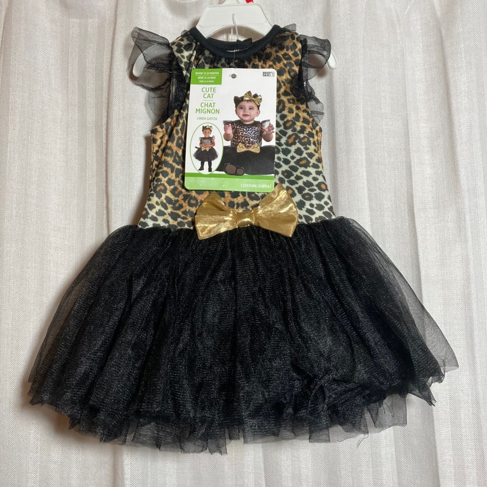 Amscan Cute Cat Infant Toddler Costume 12-24 Months Leopard Tutu Dress 4pc Set